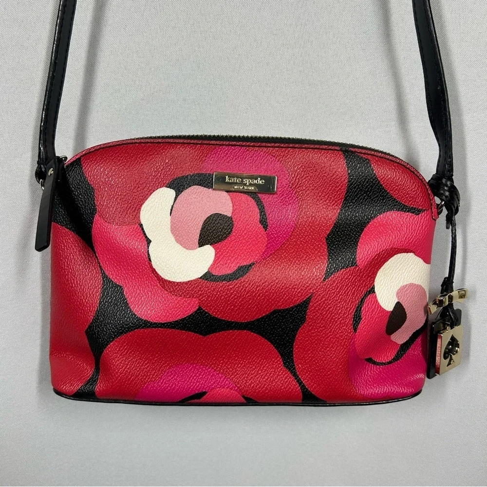 Kate Spade | Leather Floral Crossbody Red Black